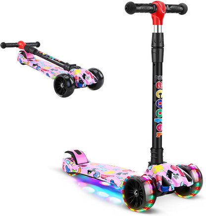 Classic 3-Wheel Kids' Scooter – Fun Graffiti Design and Eye-Catching LED Lights