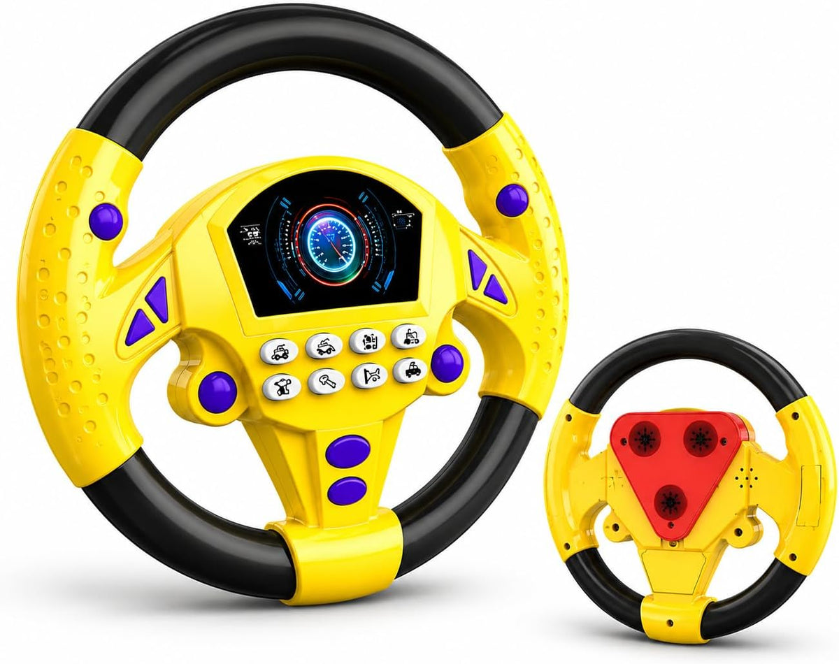Happy Kiddo Steering Wheel Toy | Kids' Car Steering Wheel | Portable Driving Simulator Console with Music for Backseat Play | Steering Wheel Toy | Gift-Ready Steering Wheel Toy