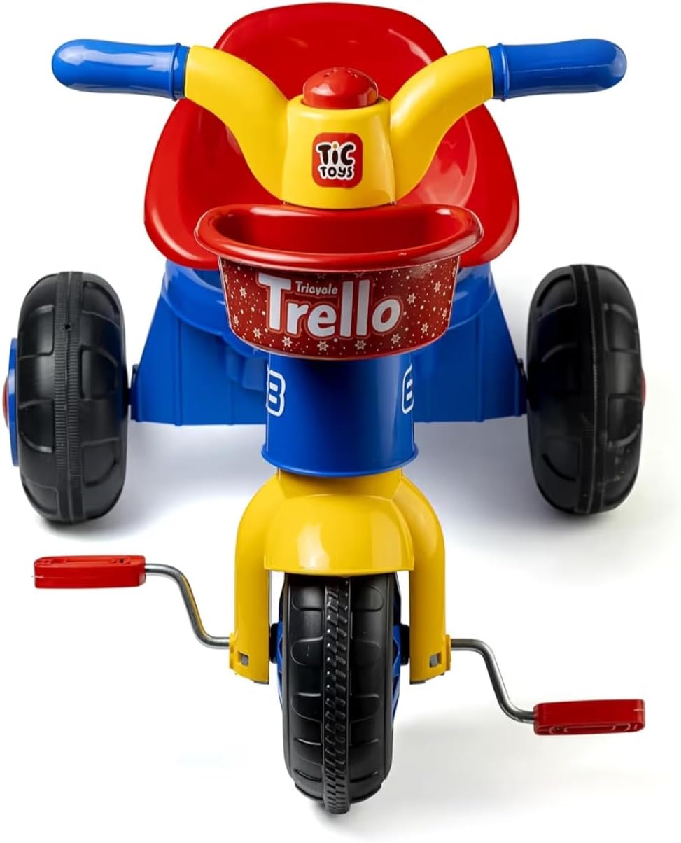 TicToys Trello Kids Tricycle – Durable 3-Wheel Pedal Bike with Storage Bucket, Bell & Anti-Slip Tires – Ages 2 to 6 Years (Blue)