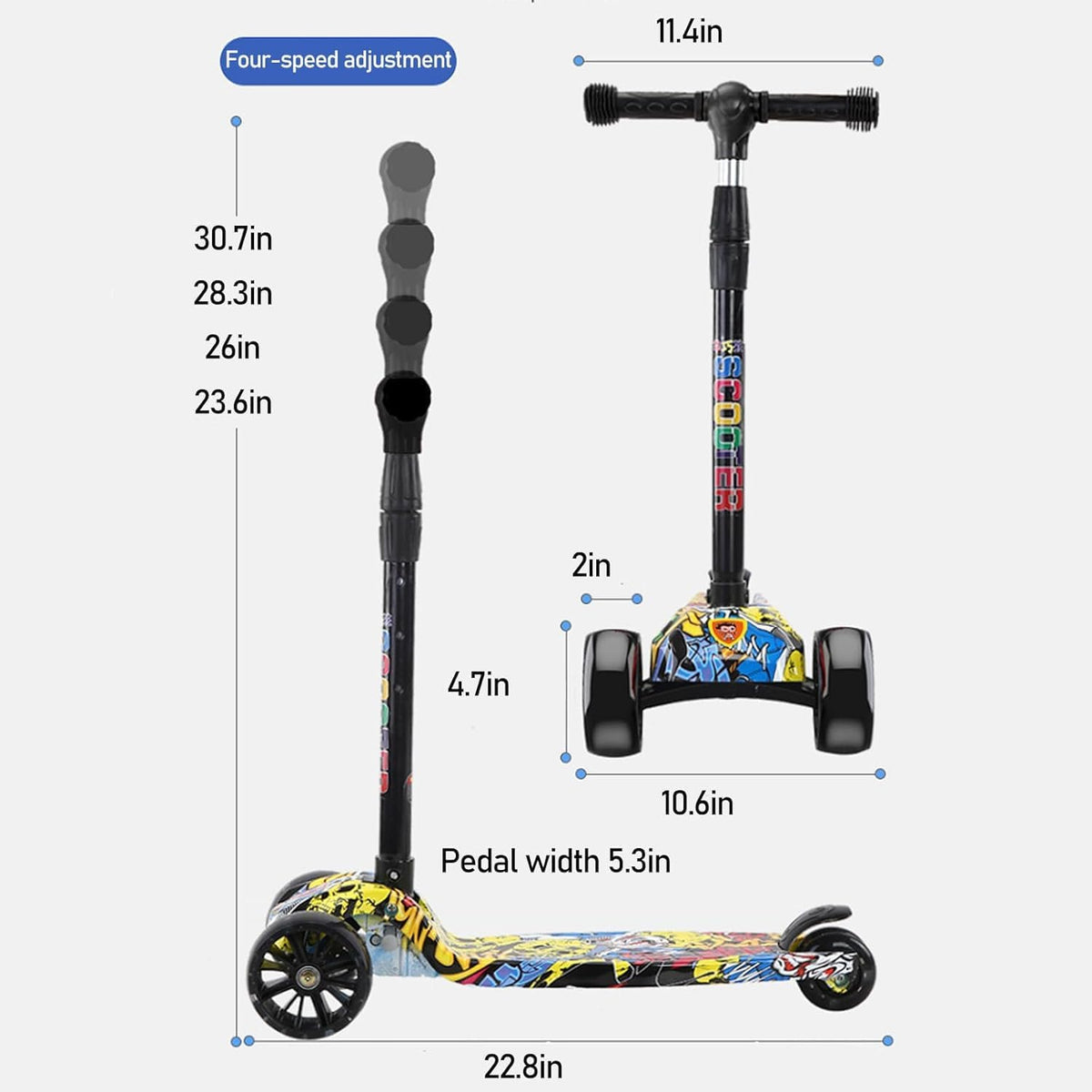 Happy Kiddo Scooter for Kids Aged 3–12: Toddler Scooter with 4 Adjustable Heights, Light-Up 3-Wheel Design, Shock-Absorbing Features, Lean-to-Steer Mechanism, and Balance Training for Children.
