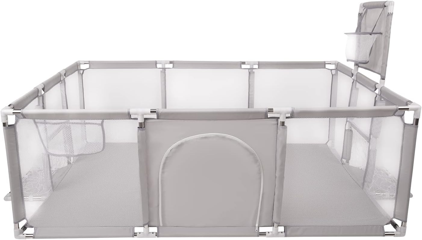 Selonis Baby Playpen Big Size Playground No Balls for Kids, Grey