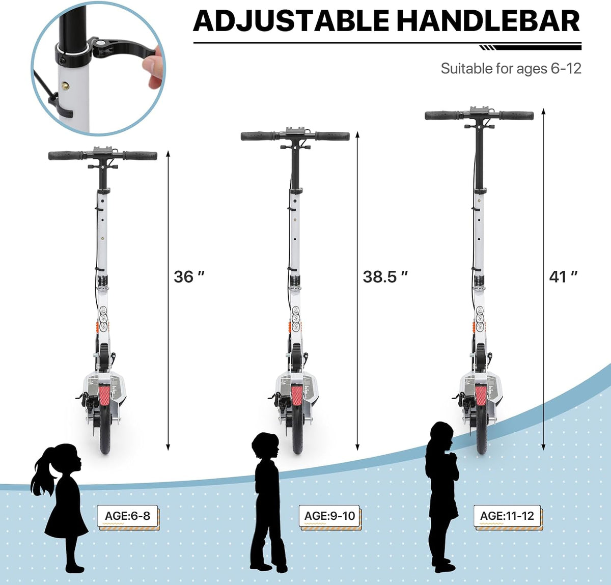 Cool Baby Madog Kick Scooter for Kids (Ages 6–12): Features Adjustable Handlebar Height and Large 8-Inch Wheels for Stability.