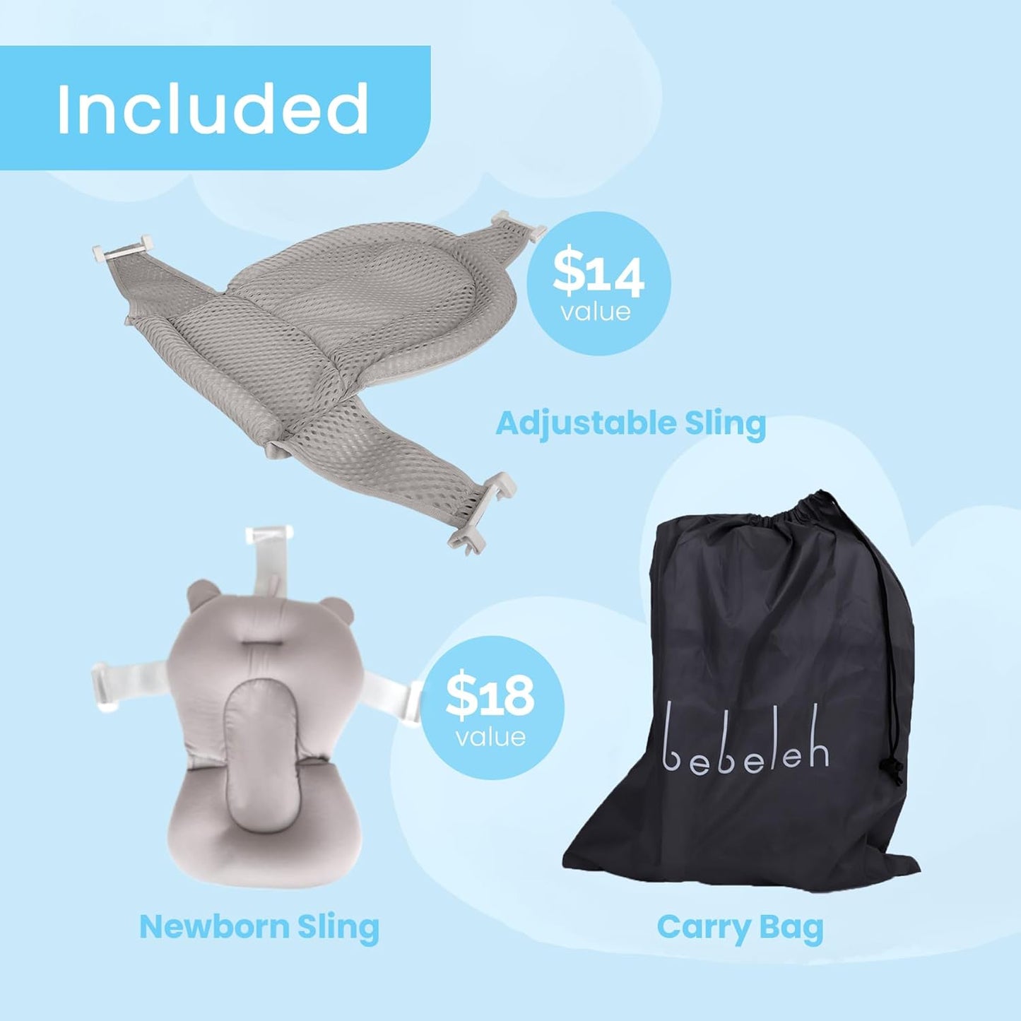 BEBELEH Foldable Baby Bathtub with Thermometer | 0–24 Months | Gray