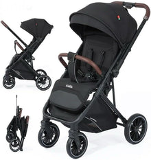 Kidlio 6530 black Baby Stroller – Foldable Lightweight Travel Pram with Adjustable Canopy, Safety Harness & Large Storage Basket