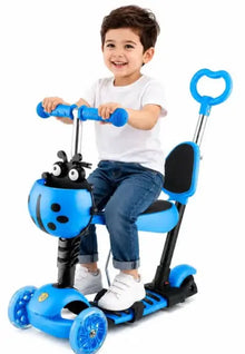 5-in-1 Kids Scooter with Removable Seat, Adjustable Height, and LED Light-Up Wheels - Blue