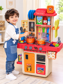 Happy Kiddo Kids' Kitchen Playset – Simulation Toy with Water Spray Feature and Play Cutlery; 42-Piece Set Including Fruit, Vegetables, and Tea Accessories; Educational Toy for Early Childhood Development