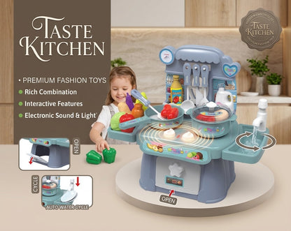 Modern Interactive Kids’ Kitchen (Taste Kitchen) – features lights, sounds, and a real water-pumping function for endless fun! 🍳🔊💧✨