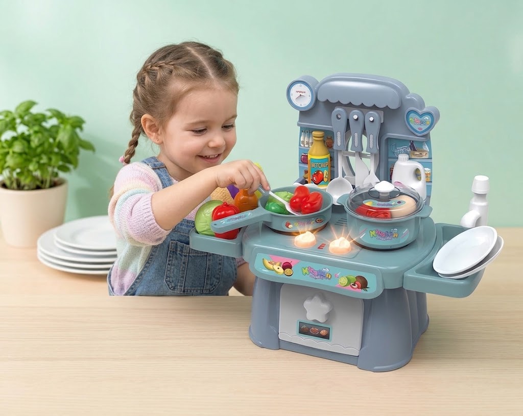 Modern Interactive Kids’ Kitchen (Taste Kitchen) – features lights, sounds, and a real water-pumping function for endless fun! 🍳🔊💧✨