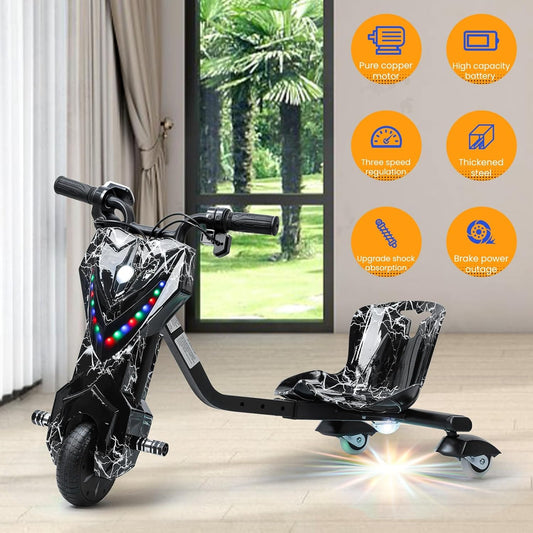 12V Electric Drift Trike | 360° Drift | Ages 8+ | Black