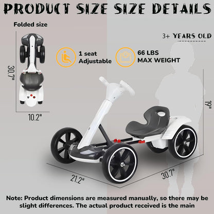 6V Foldable Electric Go Kart for Kids, Electric Ride-on Toy, Top Speed of 3 Mph, Ergonomically Adjustable Seat, EVA Wheels, with Lights and Music for Boys and Girls Aged 3-8, White