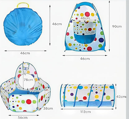 3-in-1 Kids’ Play Tent with Crawl Tunnel and Ball Pit – Foldable Play Tent for Indoor and Outdoor Use – A Fun and Safe Play Space for Boys and Girls 🌈🥳✨