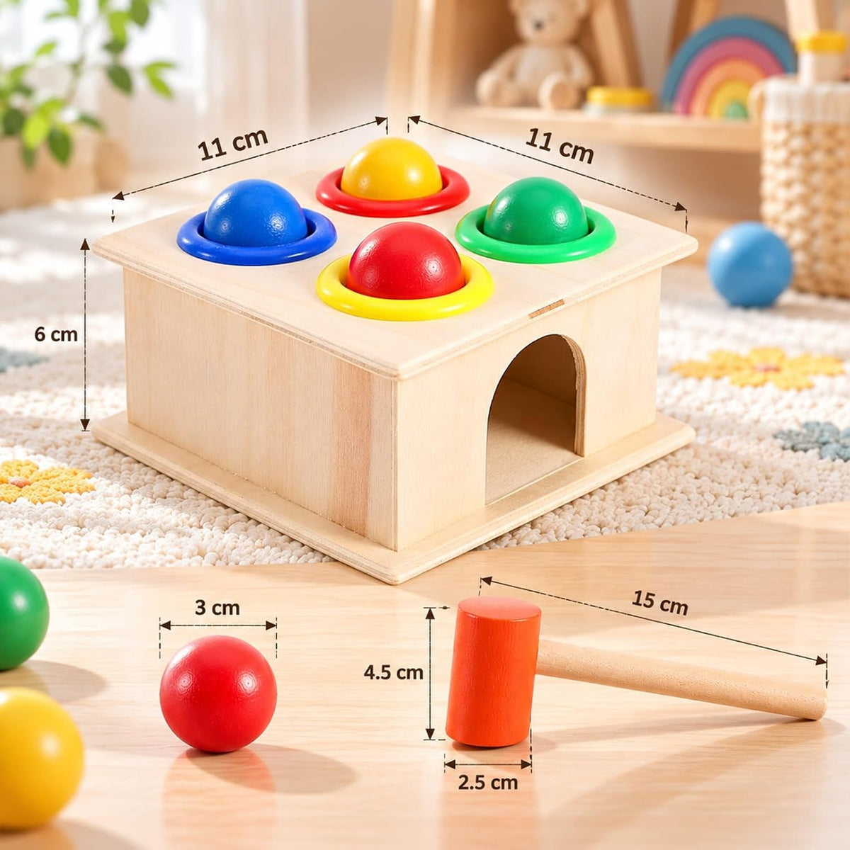 Colorful Wooden Hammering Toy – Endless fun and the development of your child’s early skills! 🔨🟢🟡🔴