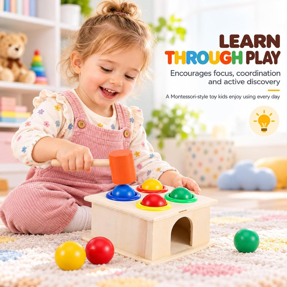 Colorful Wooden Hammering Toy – Endless fun and the development of your child’s early skills! 🔨🟢🟡🔴