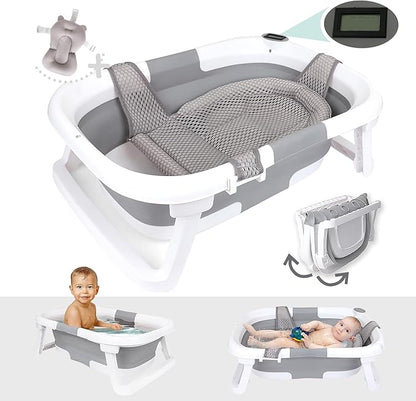 BEBELEH Foldable Baby Bathtub with Thermometer | 0–24 Months | Gray