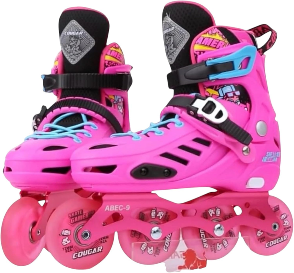 🔥 Cougar 313  Inline Skates for Kids – Adjustable Size (35–38), Featuring LED Lights, in a Stylish Pink Color 🔥