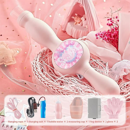 Happy Kiddo Bubble Wand – Interactive, mobile-friendly mist bubble machine featuring flexible inner bubbles and smoke-filled bubbles of the perfect size (Pink).