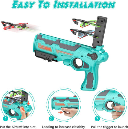 Happy Kiddo Airplane Launcher Gun for Kids – High-Speed Flying Fun with 10 Light-Up Planes