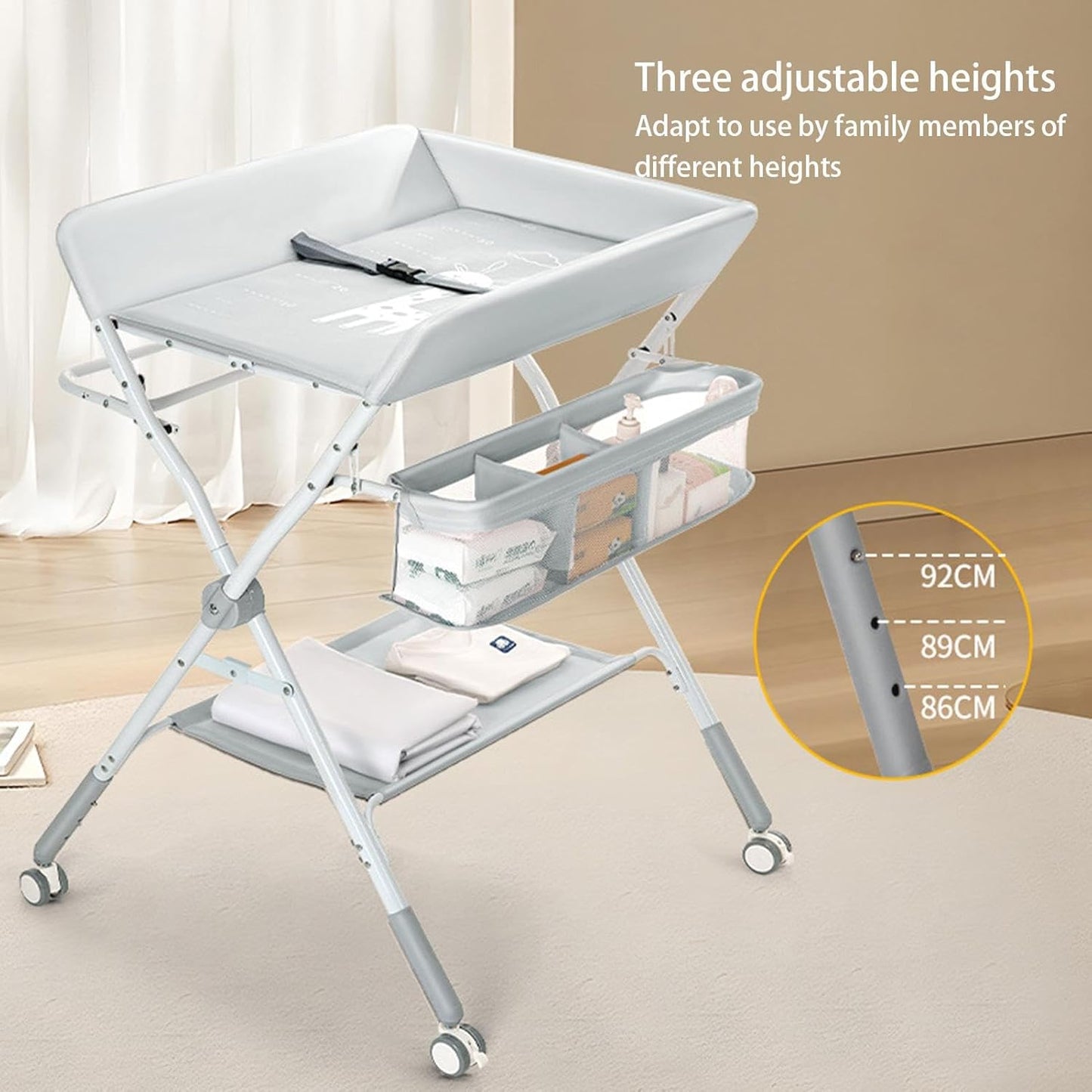 Diaper Changing Table, Foldable, Diaper Changing, Diaper Table, Portable Storage, Comes with Wheels, Baby Care, Bedroom, Diaper Changing Table, Diaper Changing Table, Side Rack, Storage Shelf, Nursery