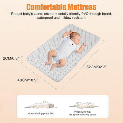Kidilo Multifunctional 4-in-1 Foldable Bedside Crib: A portable newborn bassinet and infant travel bed featuring a large storage basket, soft bedding, 3-level adjustable height, and a mosquito net(Gray).