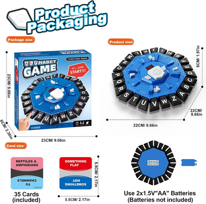 Happy Kiddo Family Word Board Game for Kids and Adults (2 Modes) – Features 220 Topic Categories, 24 Letters, Tactile Buttons, Fast-Paced Educational Fun, 35 Cards, and LCD Screen with Timer – Ideal Birthday or Holiday Gift (Blue)