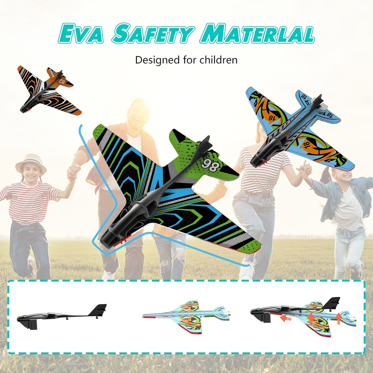 Happy Kiddo Airplane Launcher Gun for Kids – High-Speed Flying Fun with 10 Light-Up Planes
