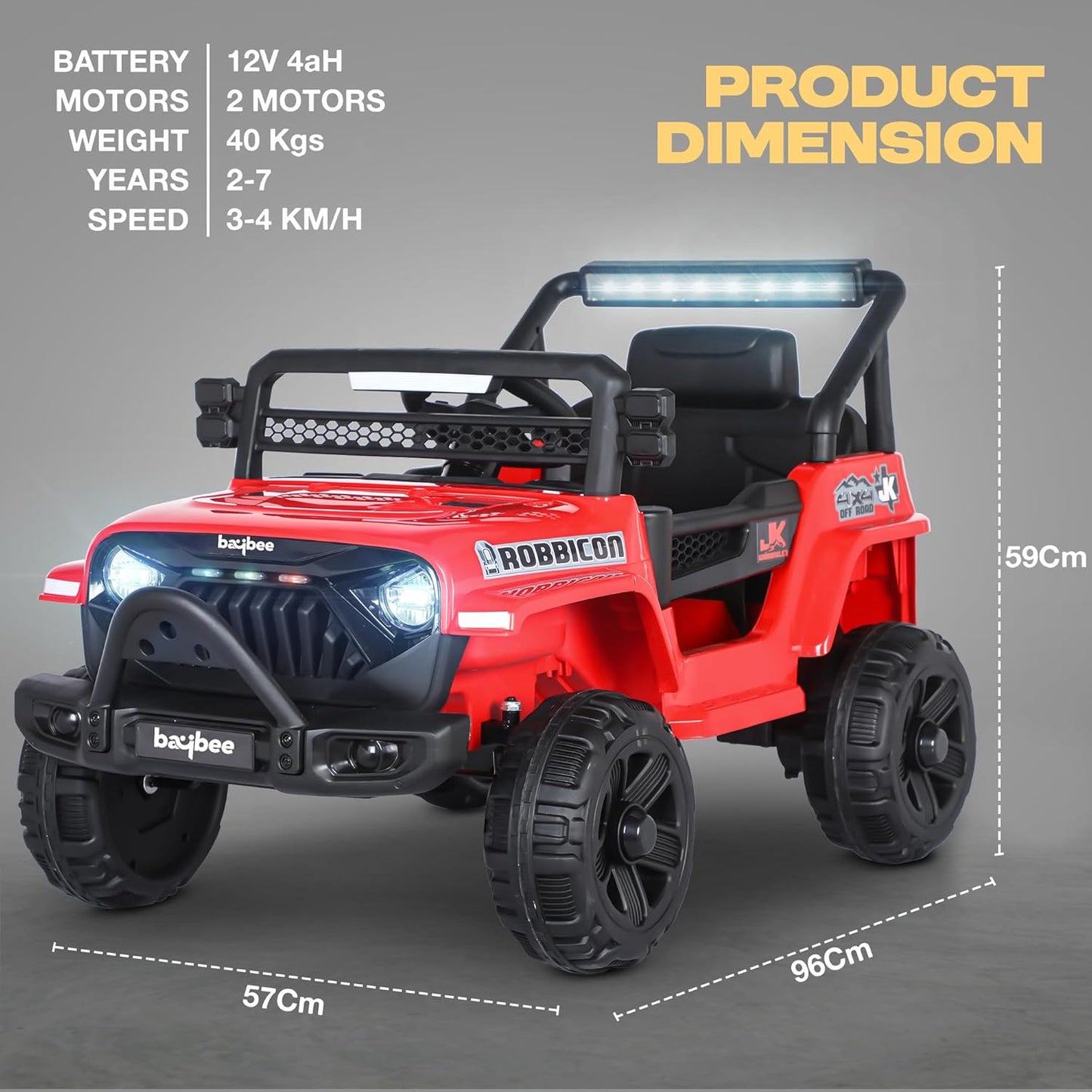 Baybee Turbo Electric Ride-On Car | 2–7 Years | Red