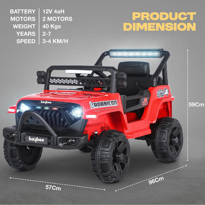 Baybee Turbo Electric Ride-On Car | 2–7 Years | Red