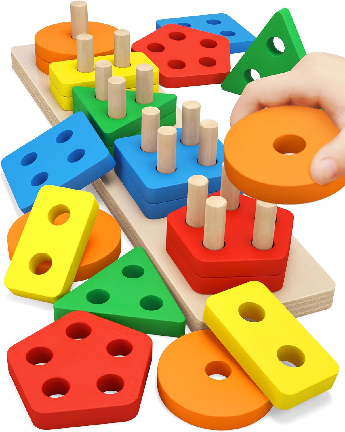 🧩🎨 Happy Kiddo Wooden Geometric Shape and Color Sorting Game – Learning through Thinking and Fun! 🎨🧩