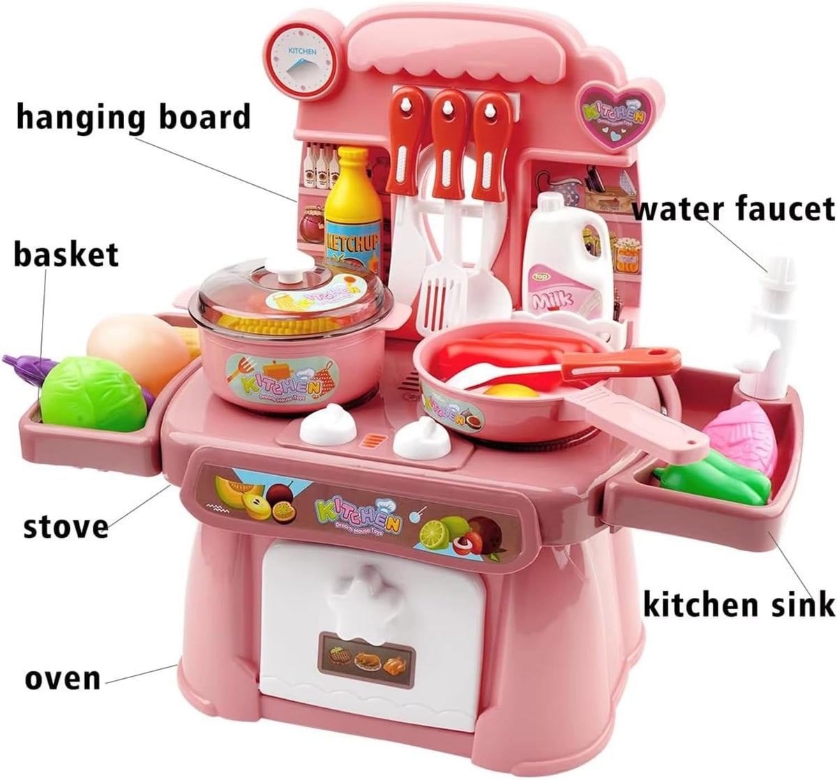 Share wonderful moments of fun and creativity with your children using this complete kitchen playset in a stylish shade of pink! 🍳