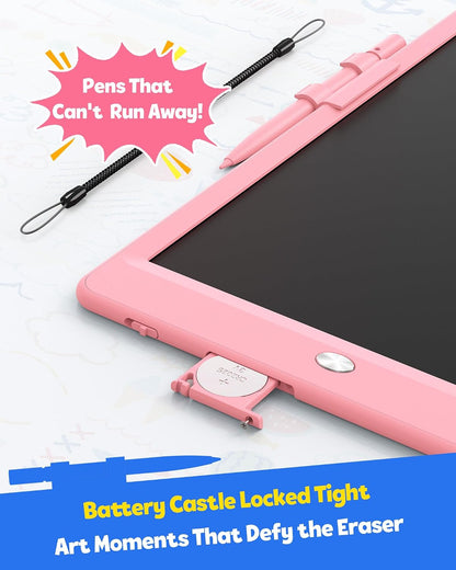 LCD Writing Tablet for Kids, 12-Inch Drawing and Coloring Board, Mess-Free Drawing Pad, Christmas Gifts for Girls and Toddlers, Toys for Boys Aged 3–8 (Pink) – by Happy Kiddo