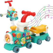 Happy Kiddo 5-in-1 Train Walker: Steam train walker with music—designed for riding, crawling, pulling, pushing, playing, and learning—suitable for children aged 6 months and up.