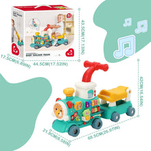 Happy Kiddo 5-in-1 Train Walker: Steam train walker with music—designed for riding, crawling, pulling, pushing, playing, and learning—suitable for children aged 6 months and up.