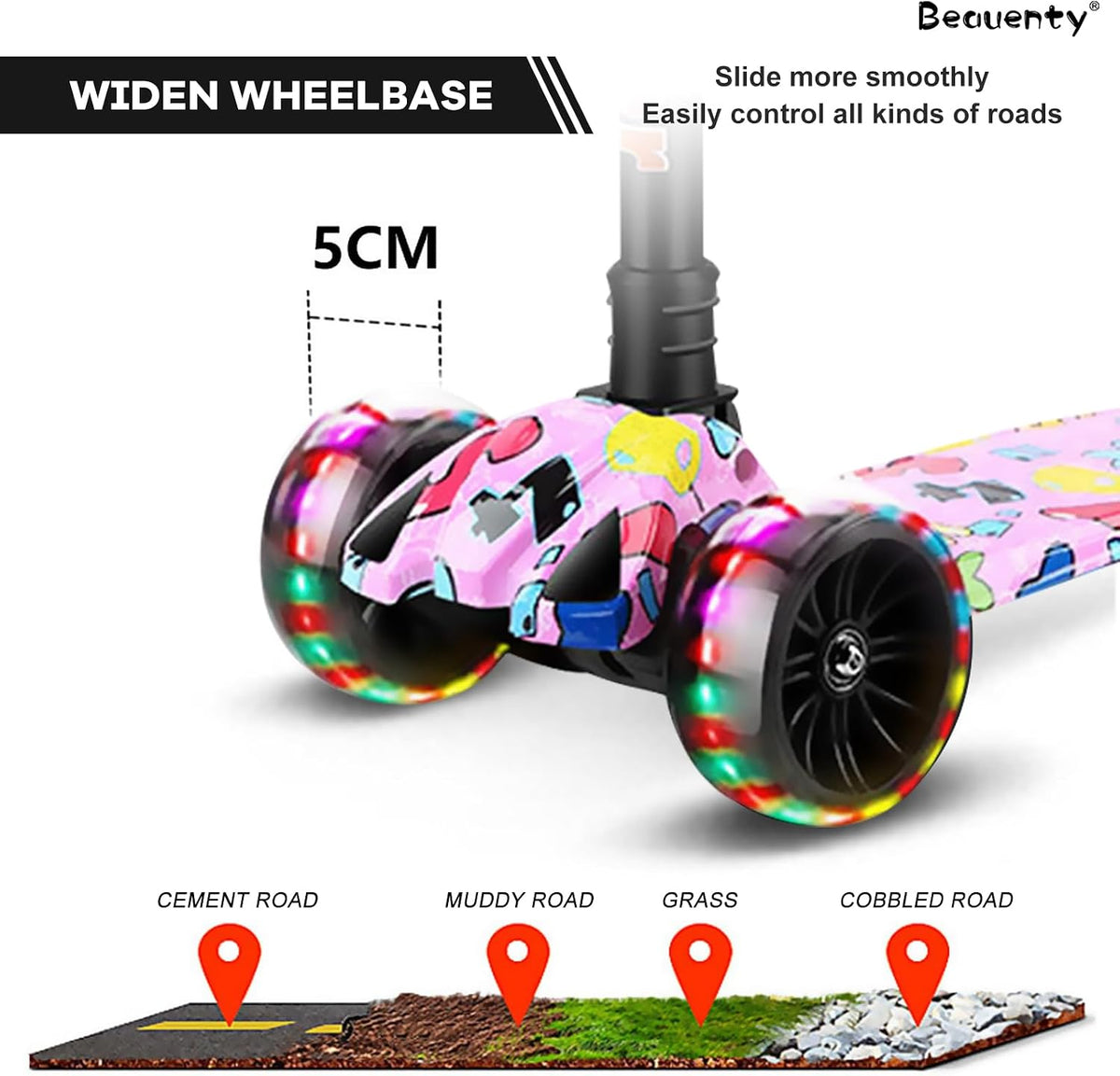 Classic 3-Wheel Kids' Scooter – Fun Graffiti Design and Eye-Catching LED Lights