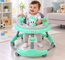 A musical baby walker with a foldable design, brought to you by Happy Kiddo for your child's comfort and happiness—safe, stable, and helpful for taking those first steps (Green).