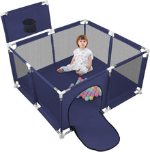 Happy Kiddo Modular Baby Playpen – Foldable, with Basketball Hoop and 50 Balls, Sturdy Structure, Easy to Assemble (Dark Blue, 126 x 126 cm)