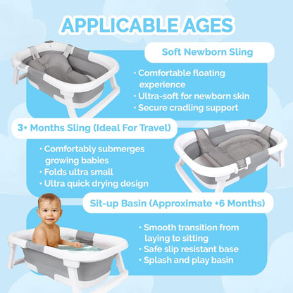 BEBELEH Foldable Baby Bathtub with Thermometer | 0–24 Months | Gray