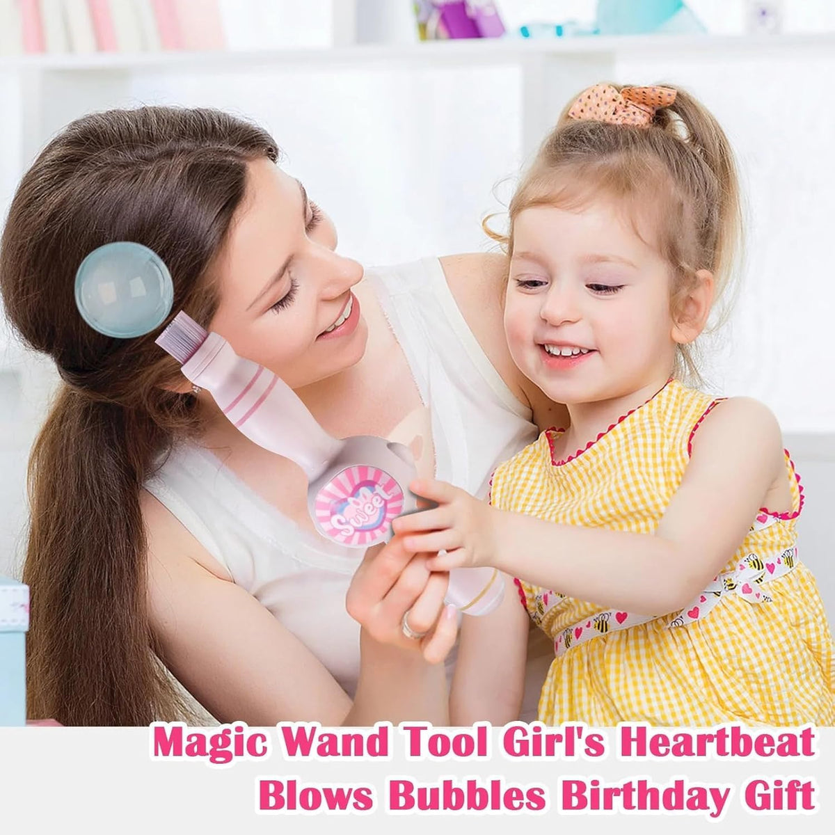 Happy Kiddo Bubble Wand – Interactive, mobile-friendly mist bubble machine featuring flexible inner bubbles and smoke-filled bubbles of the perfect size (Pink).