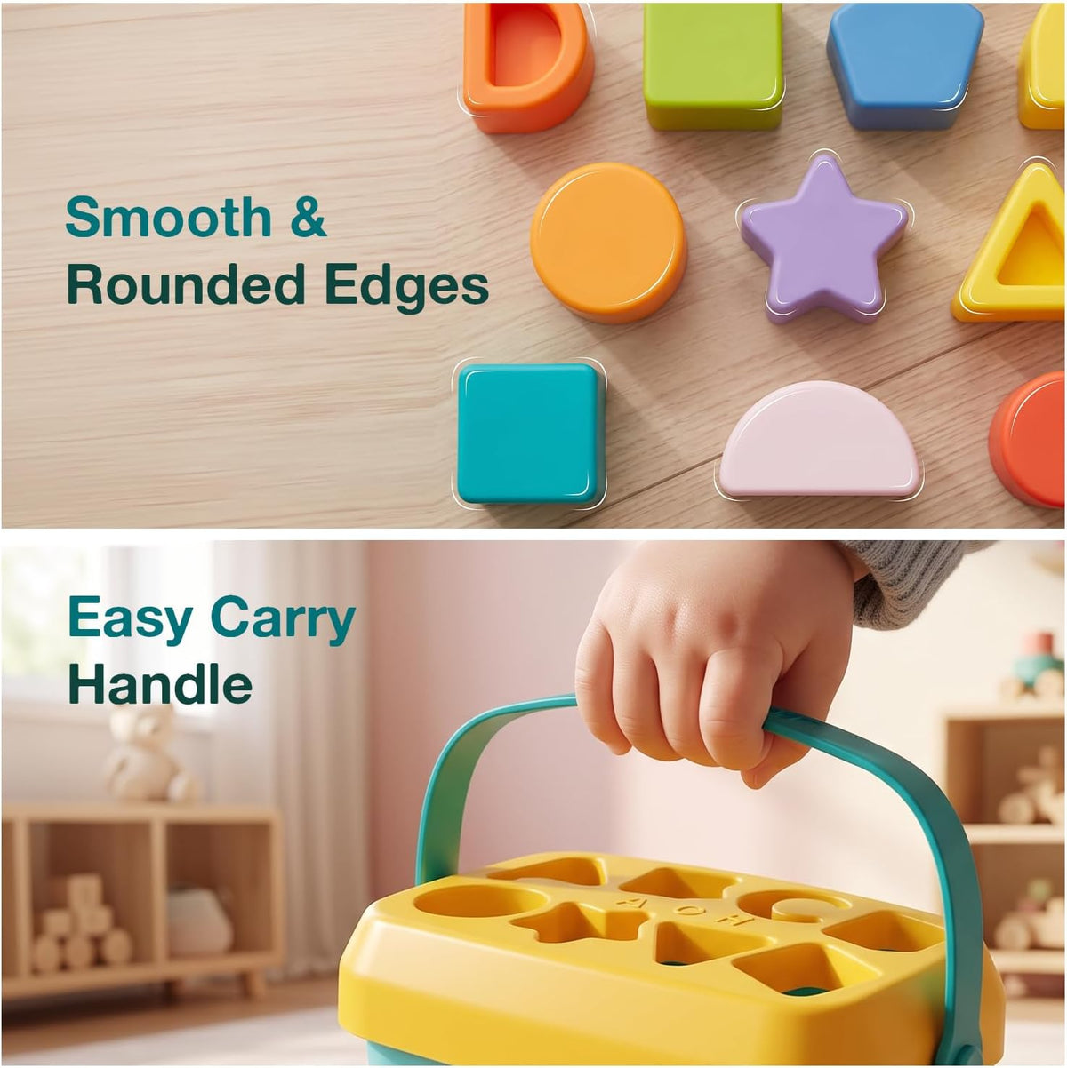 Shape-Sorting Cube Toy: Kids' Toy Storage Bucket with Handle, Shape Sorter and Alphabet Blocks | Educational Sorting and Stacking Cube for Toddlers (Ages 1+) and Boys