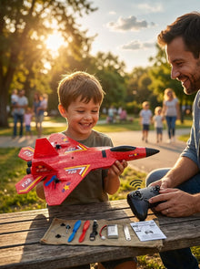 2.4GHz 2-Channel RC F-22 Jet with Xpilot Gyro Stabilization System (Beginner-Friendly) – Red. Bring joy to your child with Happy Kiddo.