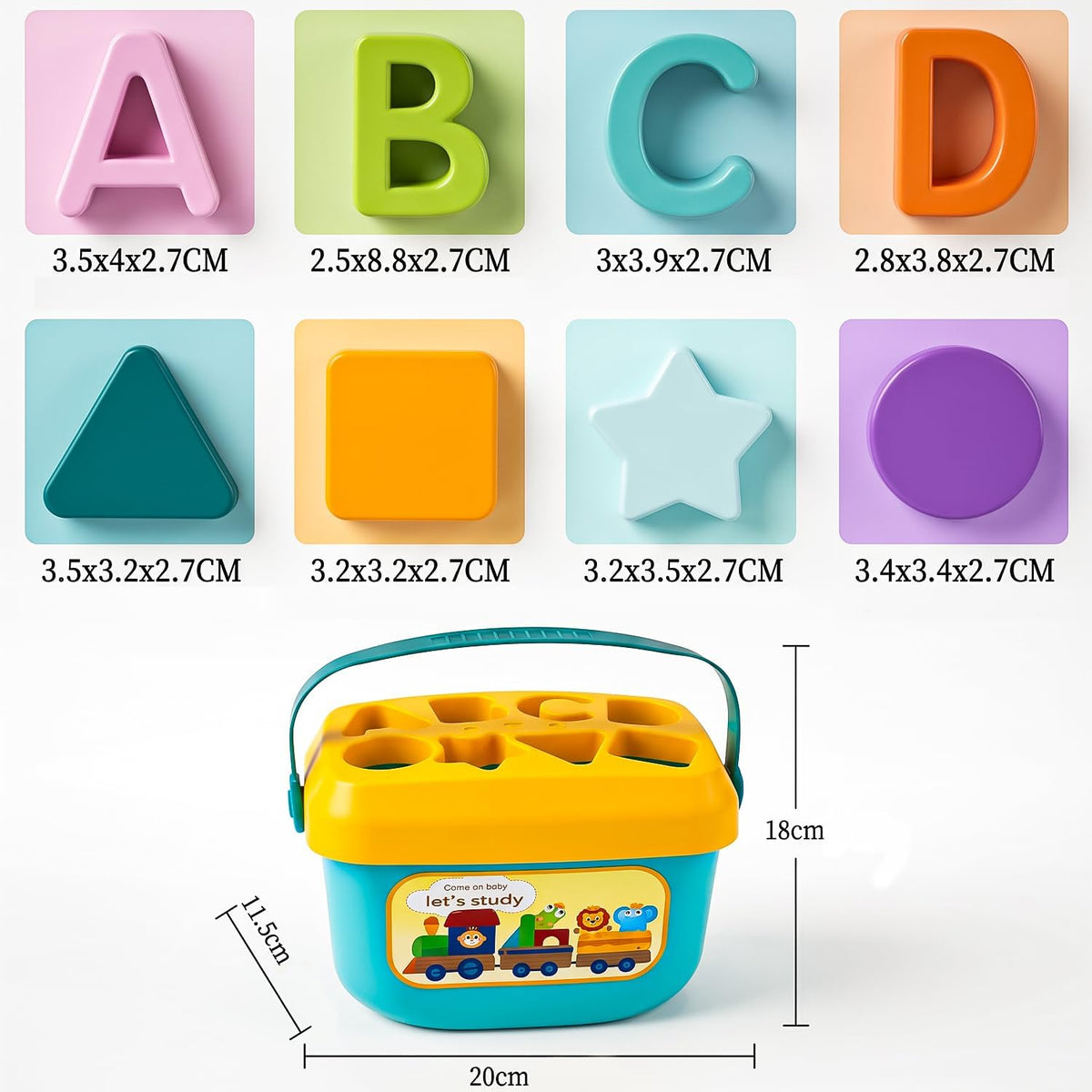Shape-Sorting Cube Toy: Kids' Toy Storage Bucket with Handle, Shape Sorter and Alphabet Blocks | Educational Sorting and Stacking Cube for Toddlers (Ages 1+) and Boys