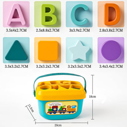 Shape-Sorting Cube Toy: Kids' Toy Storage Bucket with Handle, Shape Sorter and Alphabet Blocks | Educational Sorting and Stacking Cube for Toddlers (Ages 1+) and Boys