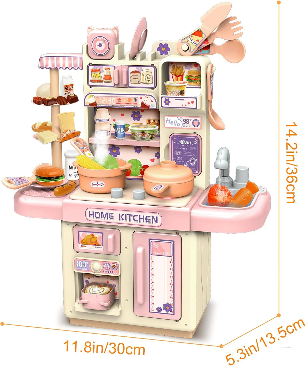 Happy Kiddo 36-Piece Kids' Kitchen Playset | Pretend Cooking Toys | Pink
