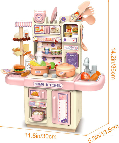 Happy Kiddo 36-Piece Kids' Kitchen Playset | Pretend Cooking Toys | Pink