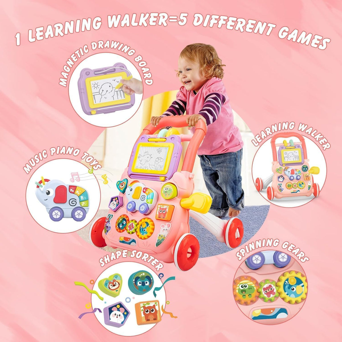 Happy Kiddo Multifunctional Baby Walker and Educational Toys (pink)👶
