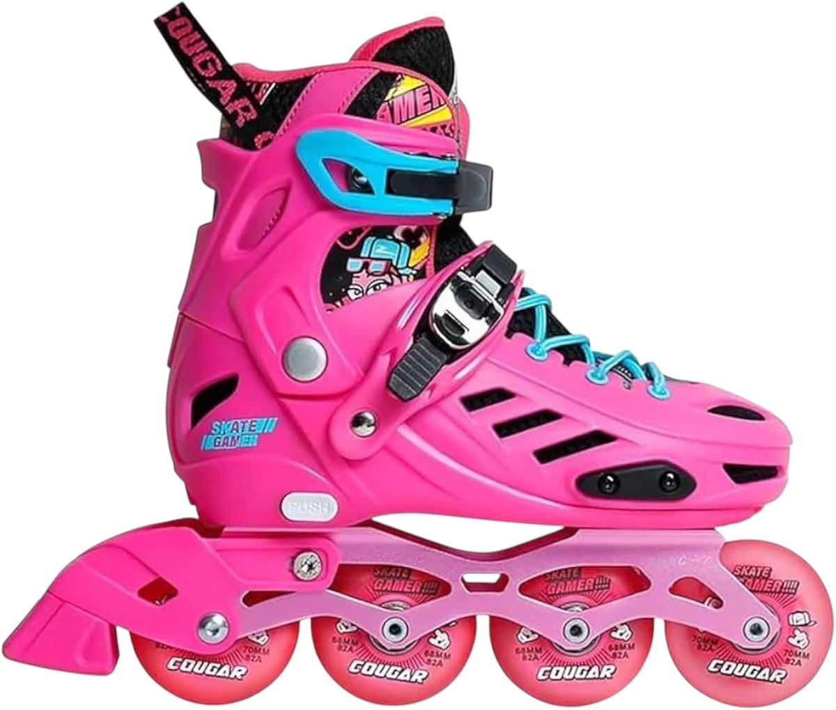 🔥 Cougar 313  Inline Skates for Kids – Adjustable Size (35–38), Featuring LED Lights, in a Stylish Pink Color 🔥