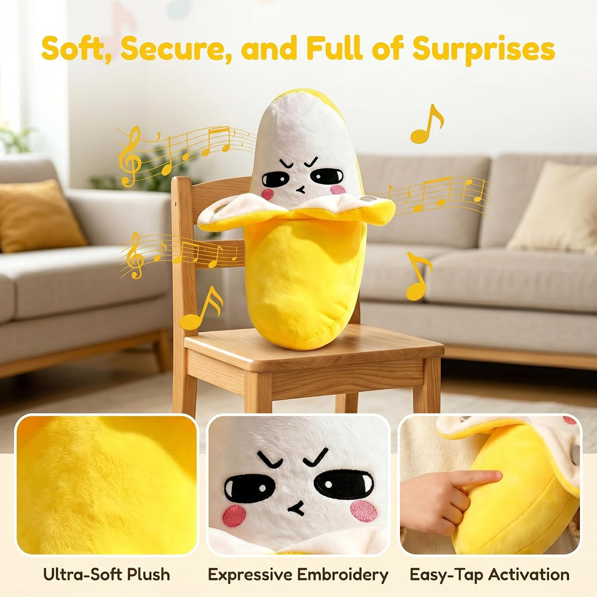 Interactive Musical Sensory Banana Toy for Babies – Soft Plush Toy with Sounds – Educational Sensory Activity Toy – Fun Birthday Gift from Happy Kiddo (Banana)