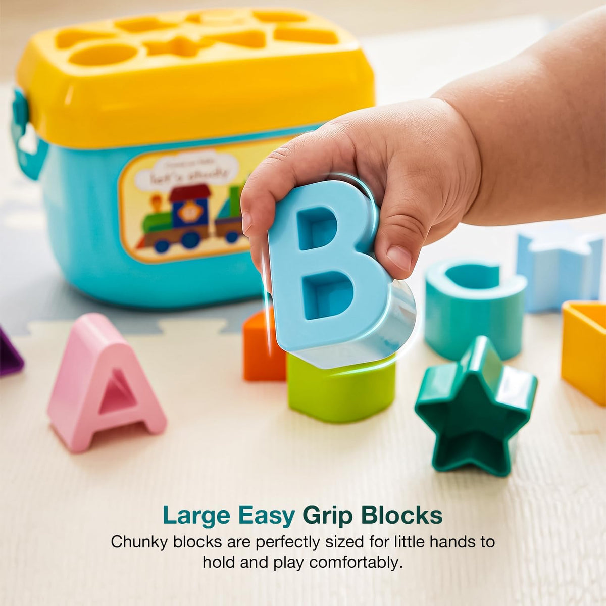 Shape-Sorting Cube Toy: Kids' Toy Storage Bucket with Handle, Shape Sorter and Alphabet Blocks | Educational Sorting and Stacking Cube for Toddlers (Ages 1+) and Boys