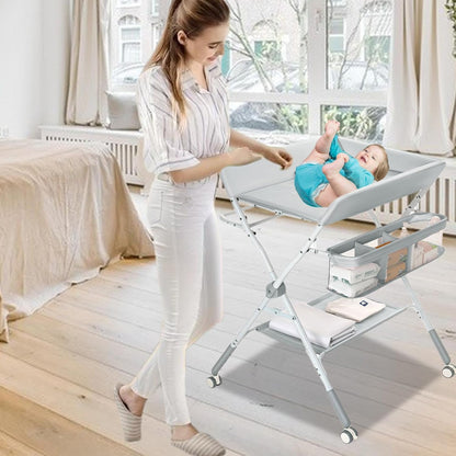 Diaper Changing Table, Foldable, Diaper Changing, Diaper Table, Portable Storage, Comes with Wheels, Baby Care, Bedroom, Diaper Changing Table, Diaper Changing Table, Side Rack, Storage Shelf, Nursery