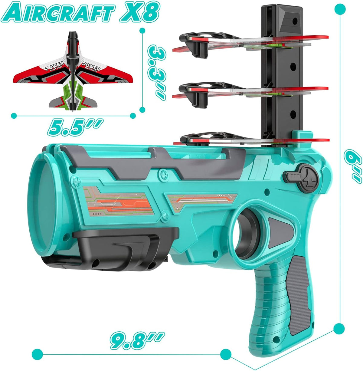Happy Kiddo Airplane Launcher Gun for Kids – High-Speed Flying Fun with 10 Light-Up Planes