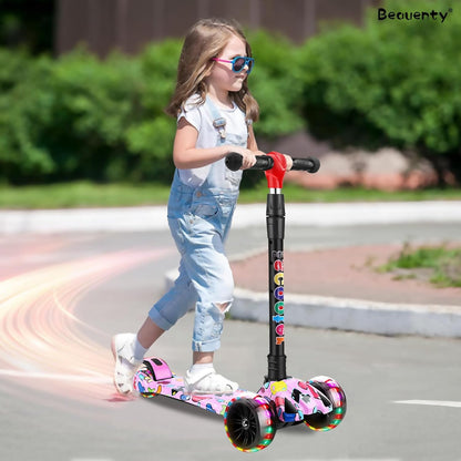 Classic 3-Wheel Kids' Scooter – Fun Graffiti Design and Eye-Catching LED Lights